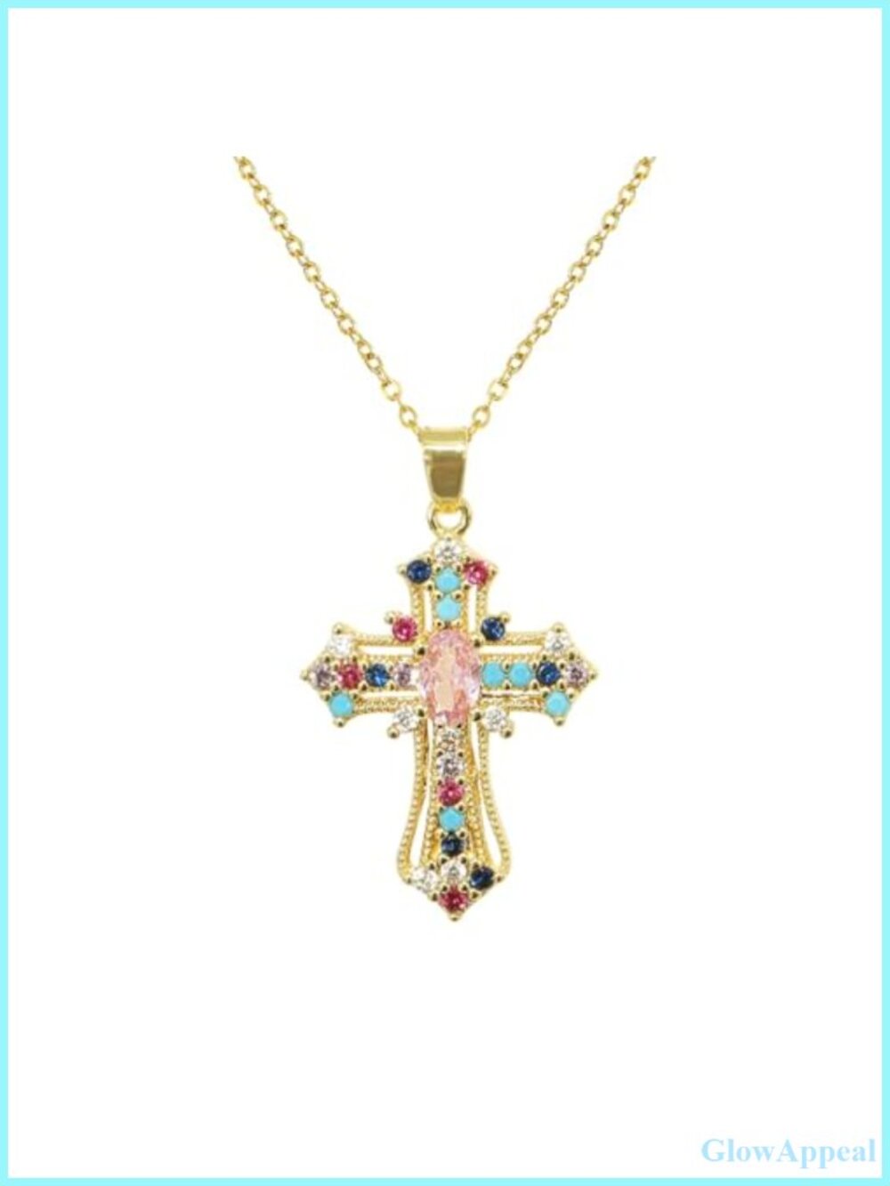 Gold Plated Titanium Stainless Steel Cross Necklace with Curb Link Chain